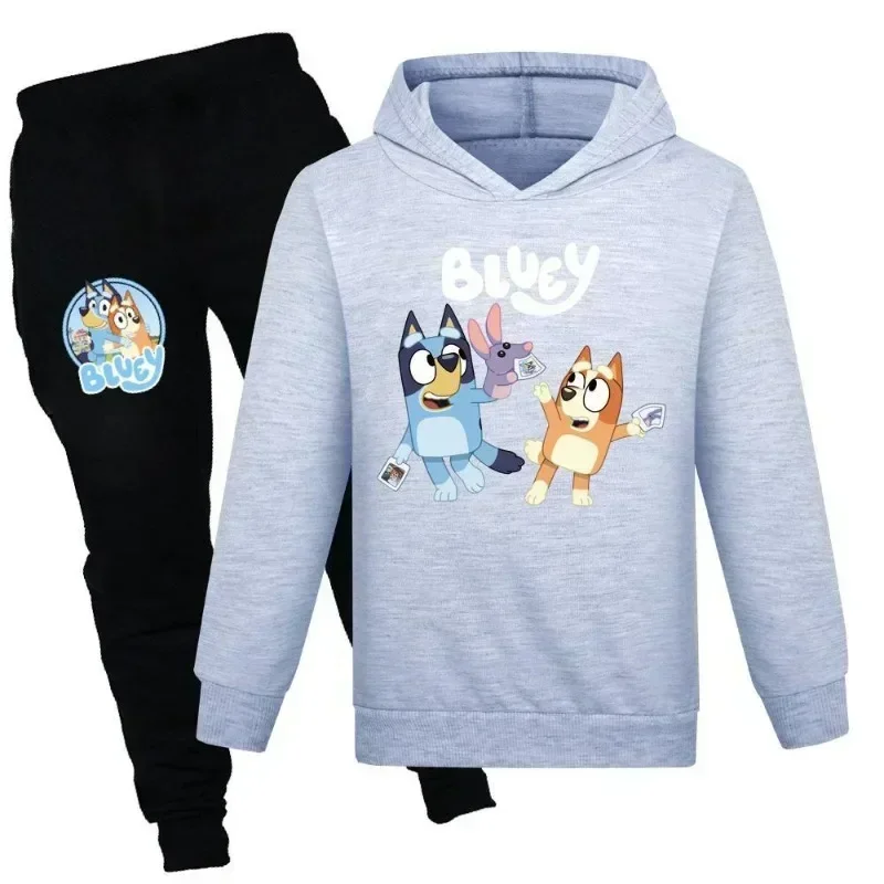 Cartoon Bluey Set di abbigliamento per bambini felpe con cappuccio autunno manica lunga Tshirt pantaloni 2 pezzi Set per ragazze ragazzi vestiti