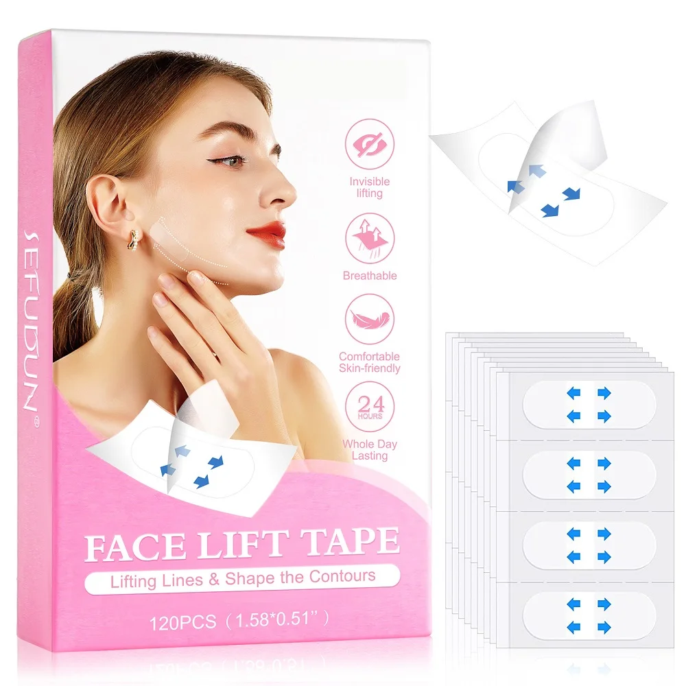 120Pcs Waterproof V Face Makeup Adhesive Tape Instant Invisible Thin Face Stickers Hide Facial Wrinkles Double Chin Lifting