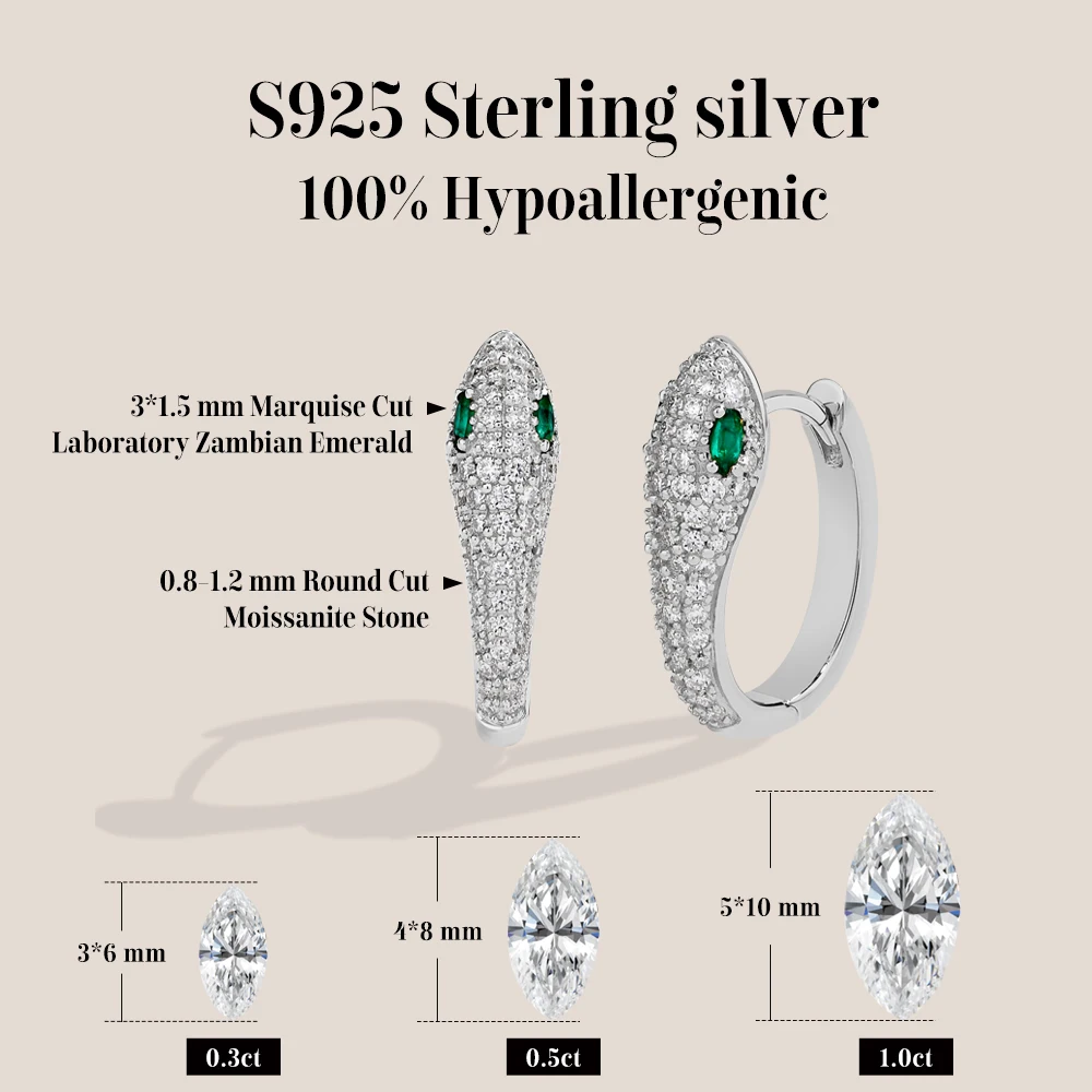 MINTYBOX Snake Hoop Earrings S925 Sterling Silver Moissanite Earrings for Women  Trendy Party Jewelry Birthday Gifts Certificate