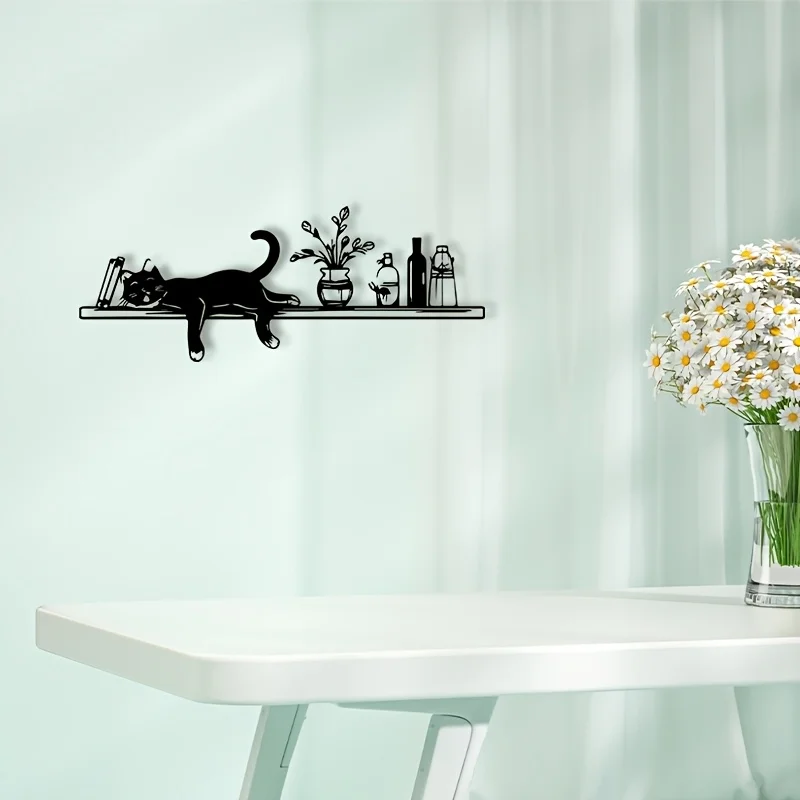 CIFBUY Iron Wall Art Cat Metal Sculpture Rustproof Hanging Plaque Bedroom Home Decor Ornament Accent