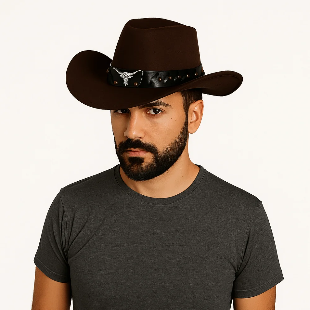 

Punk Ethnic Style Western Cowboy Hat Wide Brim Roll Brim Knight Hat Polyester Solid Color Cowgirl Jazz Hat Sun Protection