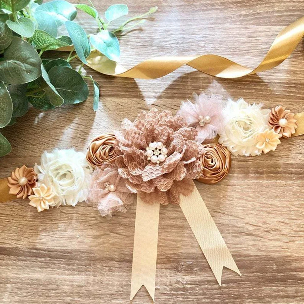 Lovely Handmade Flowers Maternity Sash DIY Wedding Party Decoration Girls Dress Belts Women Waistband Fashion Photography Props