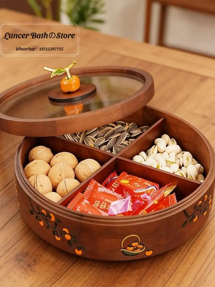 New Chinese-style solid wood dried fruit box, high-end exquisite nut storage box, light luxury and simple rotating