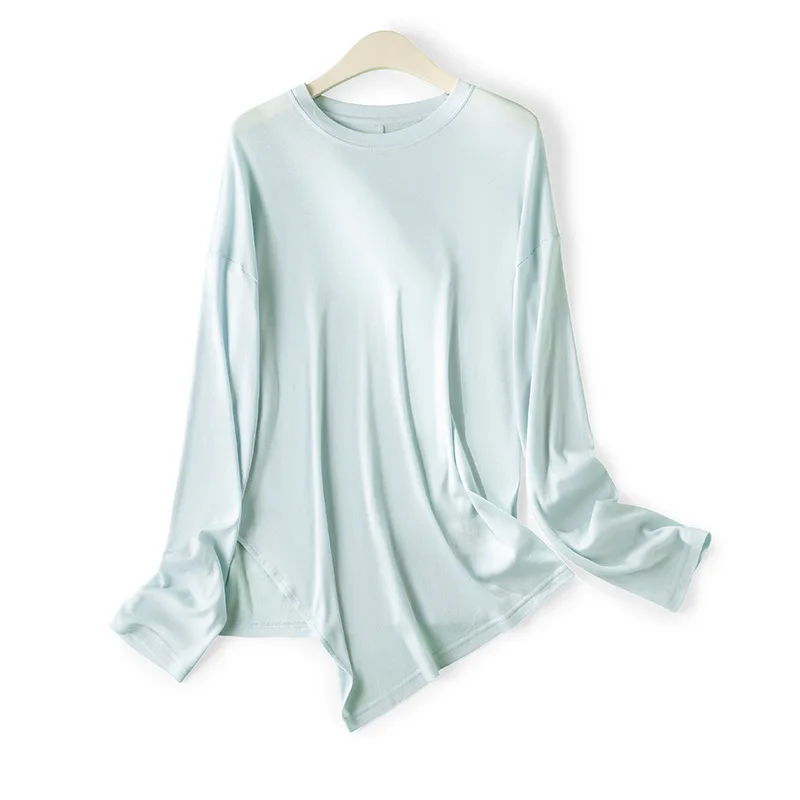 

Асимметричные топы с длинным рукавом из шелка и лиоцелла, женские футболки для весны и лета