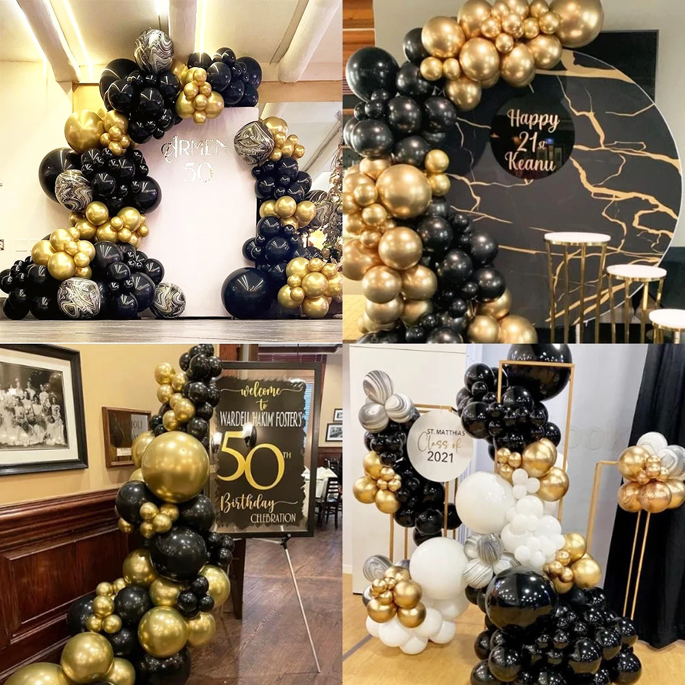 Black Gold Balloons Garland Kit Metallic Gold Balloon Arch Wedding Graduation Decor Baby Shower Birthday Party Decoration Globos