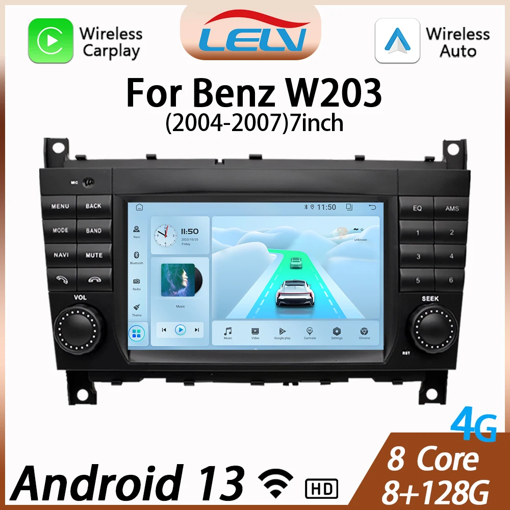LELV 7''Carplay Android 13 2Din Car Stereo Radio BT5 HD GPS NAV For W203 Mercedes Benz Vito W639 W168 Vaneo Clk W209 W210 M/ML
