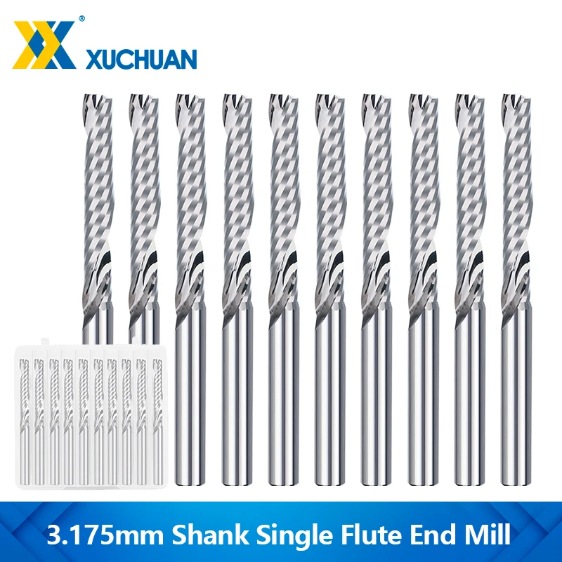 

XUCHUAN 10PCS CNC Router Bit Single Flute Milling Cutter 3.175mm Shank Spiral Carbide End Mill Cutter For Wood Plastic PVC