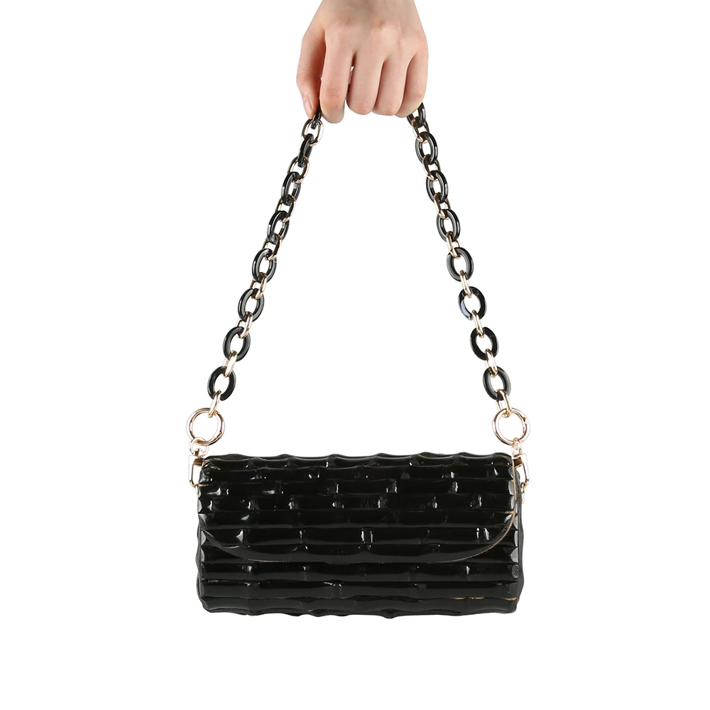 Nilerun Long Short Chain Vintage Retro Unique Handmade Black Bamboo Root Purse Evening Handbag Crossbody Messenger Shoulder Bag