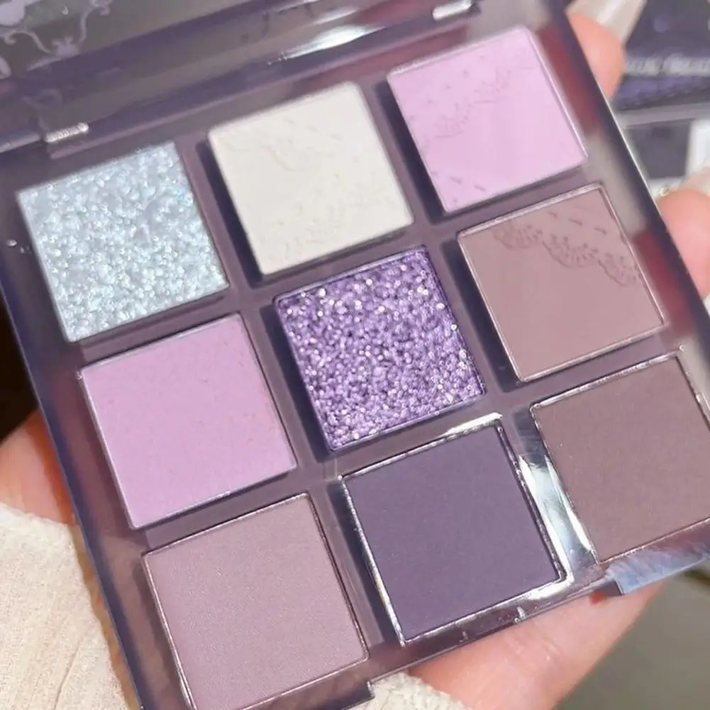 New Smoke Purple 9 Colors Eyeshadow Palette Pearlescent Matte Grey Purple Eye Shadow Makeup Palette Waterproof Korean Makeup