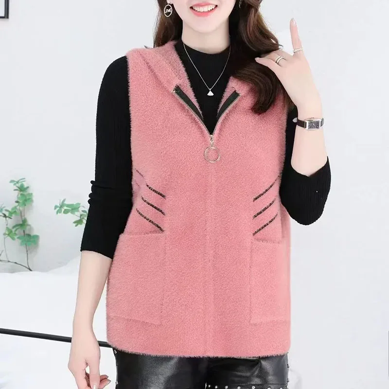 Damska odzież dla mam, płaszcz z imitacji aksamitu norek, kardigan Majia na wiosnę i jesień 2026, modna damska dopasowana kamizelka, płaszcz wierzchni.