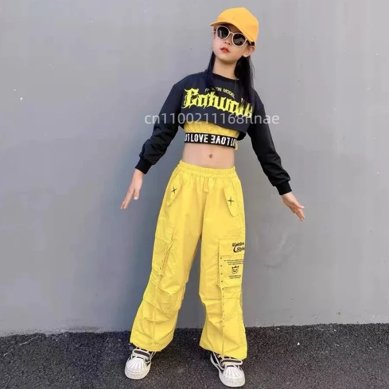 Jazz-Tanz-Performance-Kostüme für Mädchen, Übungskleidung, Hoodies, Westen, Hosen-Sets, Street-Dance-Laufstegkostüme für Kinder