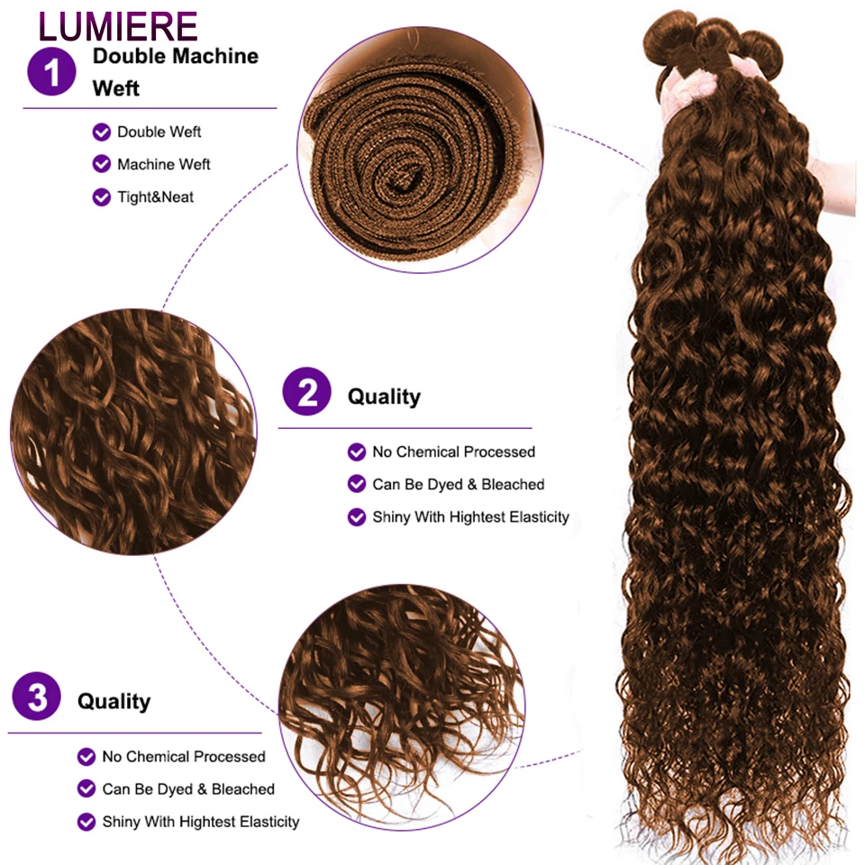 Chocolate Brown Water Wave Human Hair Bundles Curly Hair 30Inch Brazilian Weaving Virgin Unprocessed Hair Bundles Extension