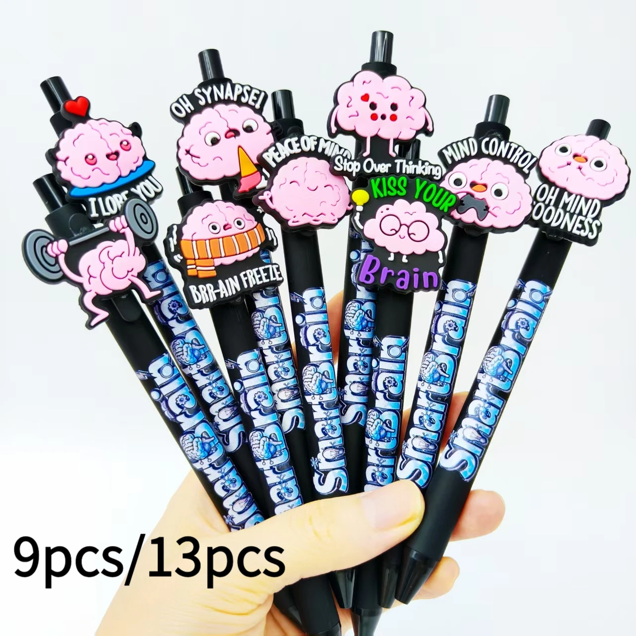 

9 шт./13 шт. розовая нашивка для моделирования мозга, черная антропоморфная шариковая ручка с узором мозга