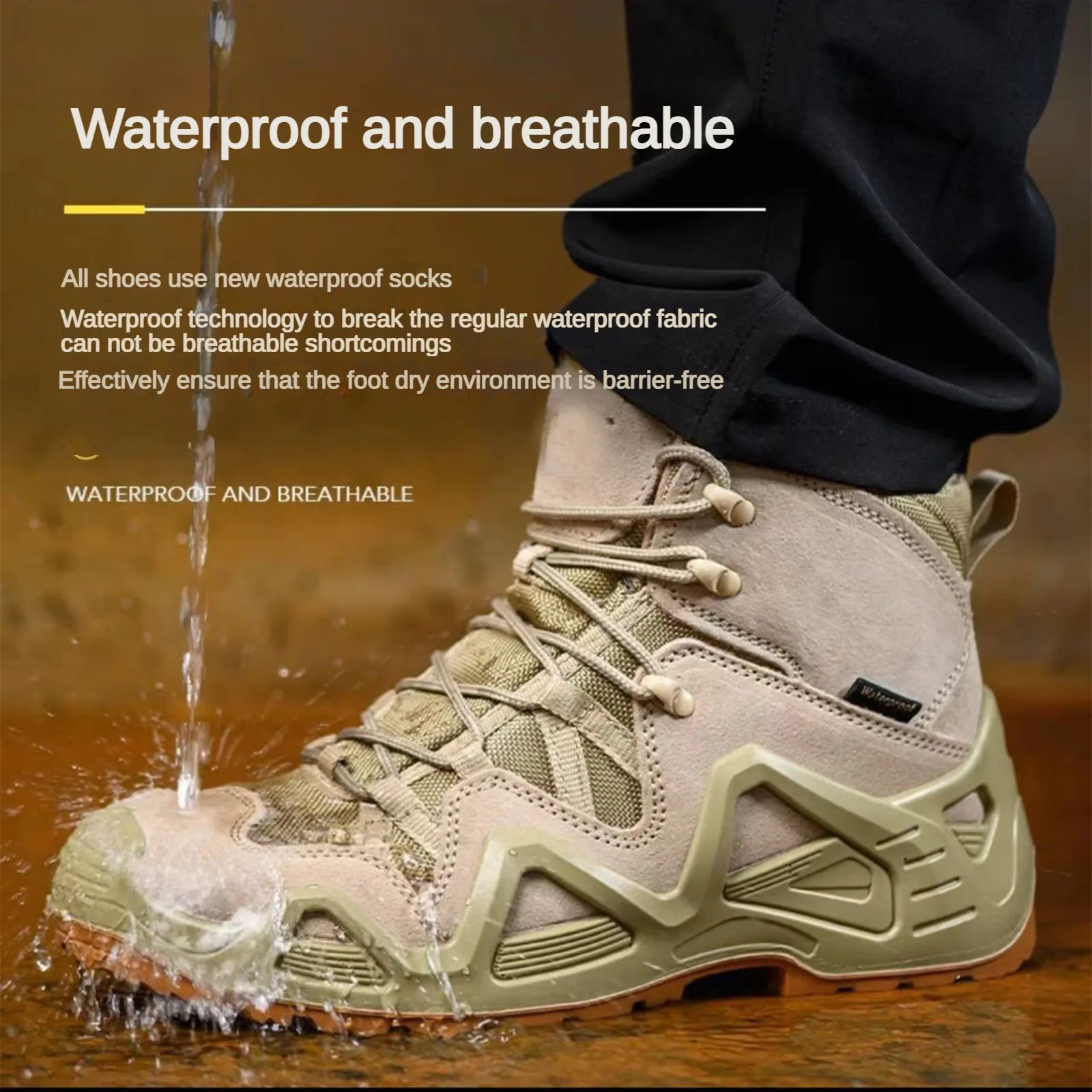 LAHORSSWAT Waterproof Men Tactical Training Desert Boots Male Outdoor Camping Hiking Climbing Trekking Hunting Non-slip Shoes