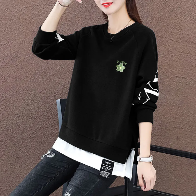 

Faionable Thiened Fce Women's Sweatirt Spring Autumn Winter Loose Sle Korean Version round Ne Long Sve Top