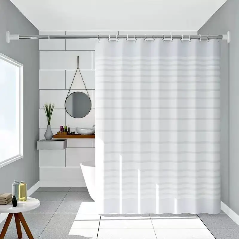 Premium PEVA Bath Curtain White  Horizontal Stripes, Easy Install &  Resistant Waterproof Rust-Proof Grommets  for Modern Minima