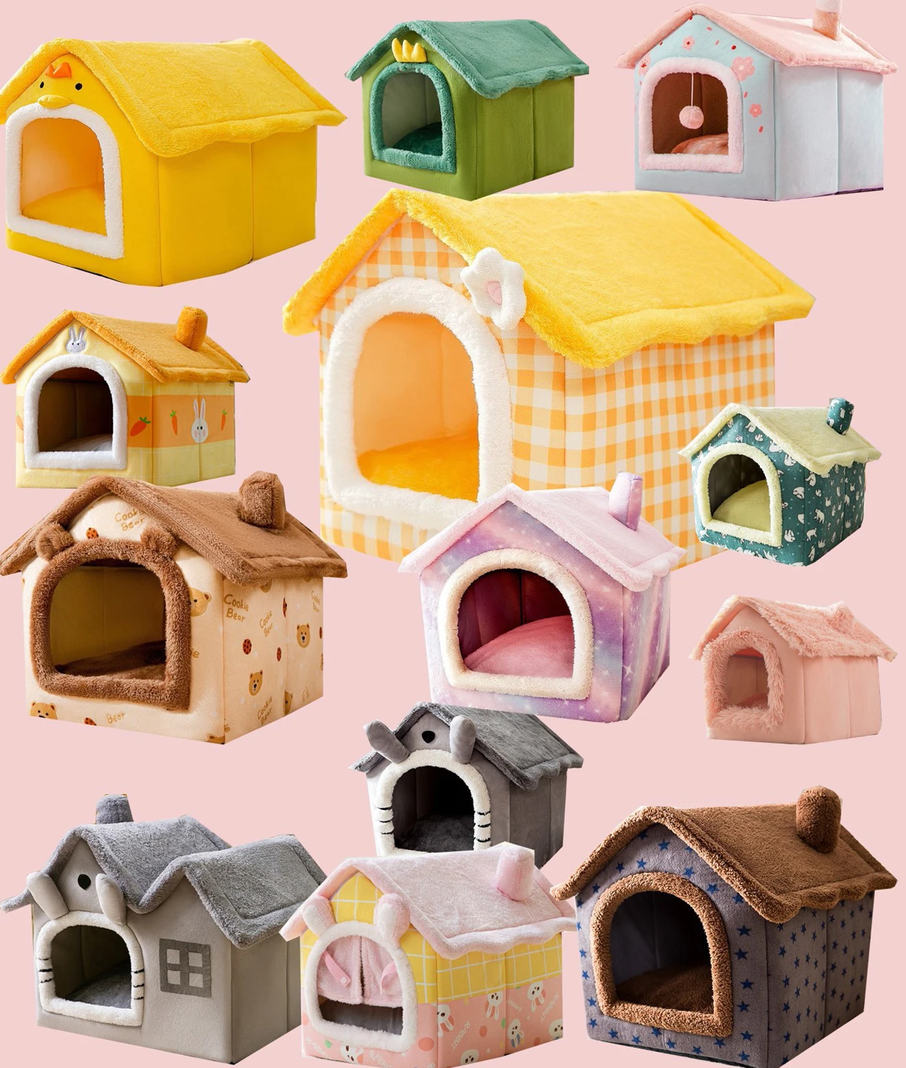 

Cat Bed Bedroom Warm Cave Doghouse And Removable Cushions Soft Indoor Enclosed House Doghouse Cat Sofa Kitten Pet Supplies