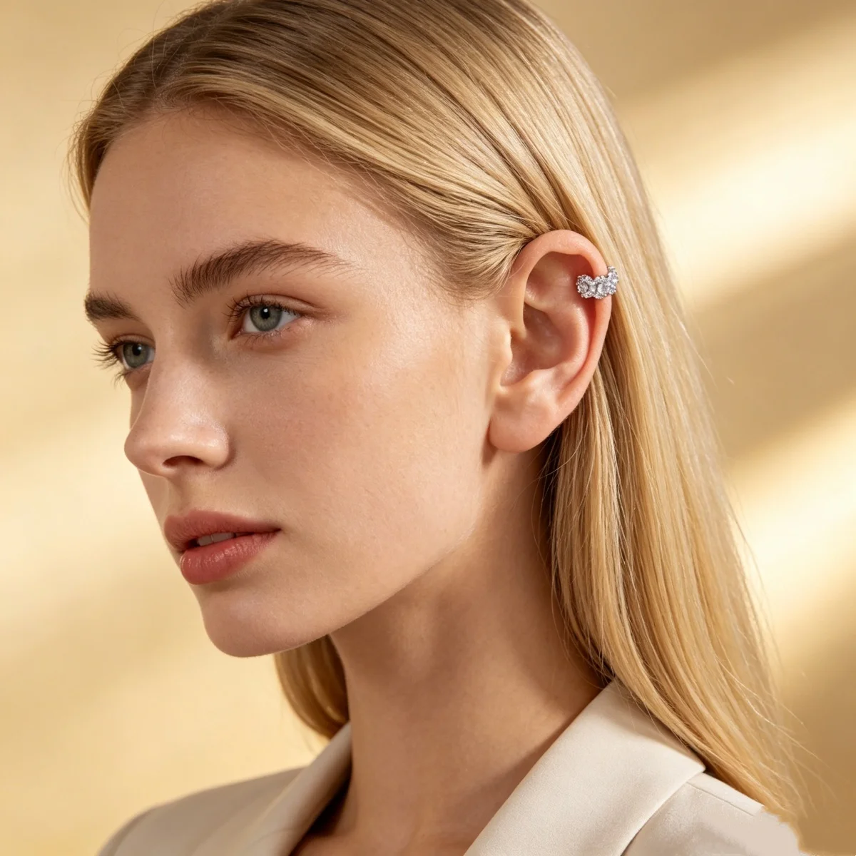 1 Stück Elegante Glänzende Zirkon-Blumen-Ohrklemmen für Damen und Herren Minimalistische Geometrische Blumen-Ohrmanschetten Ohne Piercing Schmuck – Detail 5