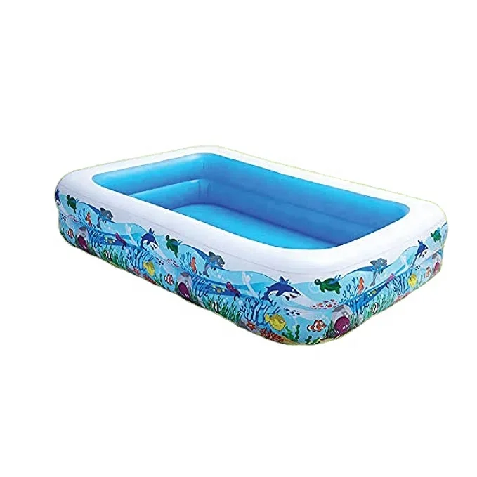 Piscina Inflable Infantil de 2 Anillos para Jardín, Césped o Interior, Piscina de Pelotas para Bebés con Diseño de Peces, Piscina Inflable Azul para Niños