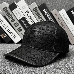 New 2025 Sports Baseball Cap Men Genuine Leather Duck Tonue Hats Male Casual Punch Hockey Golf Leather Printed