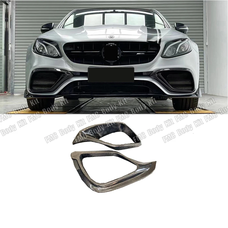 Real Carbon Fiber Front Bumper Lip Spoiler Fog light Air Vent Outlet Cover For Mercedes Benz E Class W213 E63 E63S AMG 2016-2020