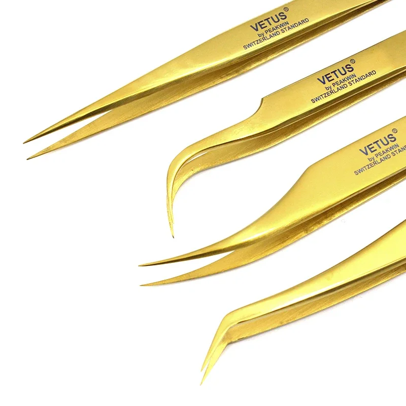 New Vetus 3pcs Tweezers Set  Golden Colors Premium Beauty Makeup Tweezers for Eyelashes Extension Pinzas Super precision