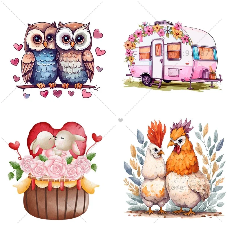 Kids Iron On Patches Xo Xo Hugs and Kisses Read Heart with Wings Valentine's Day Cute Cat Paws With Hearts Owl In Love Balloons