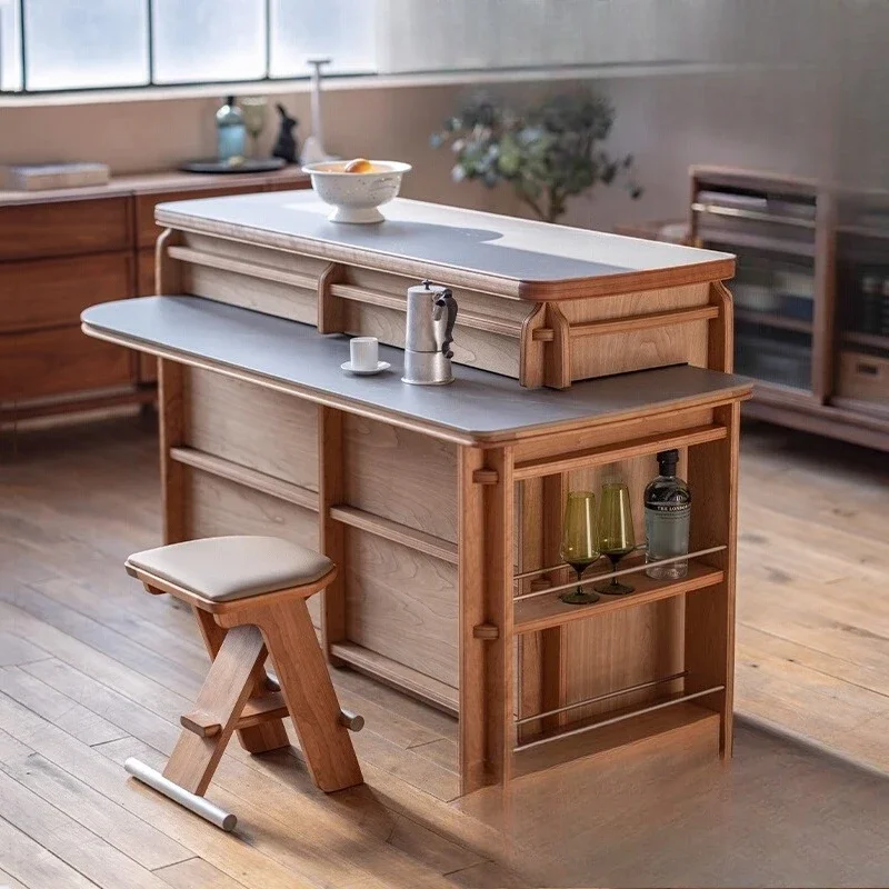 Rotatable dining table integrated solid wood medium and ancient style small household can be