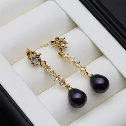 Modern Woman's Pearl Earring Jewelry,Trend Natural Freshwater Hangling Pearl Earring White Black