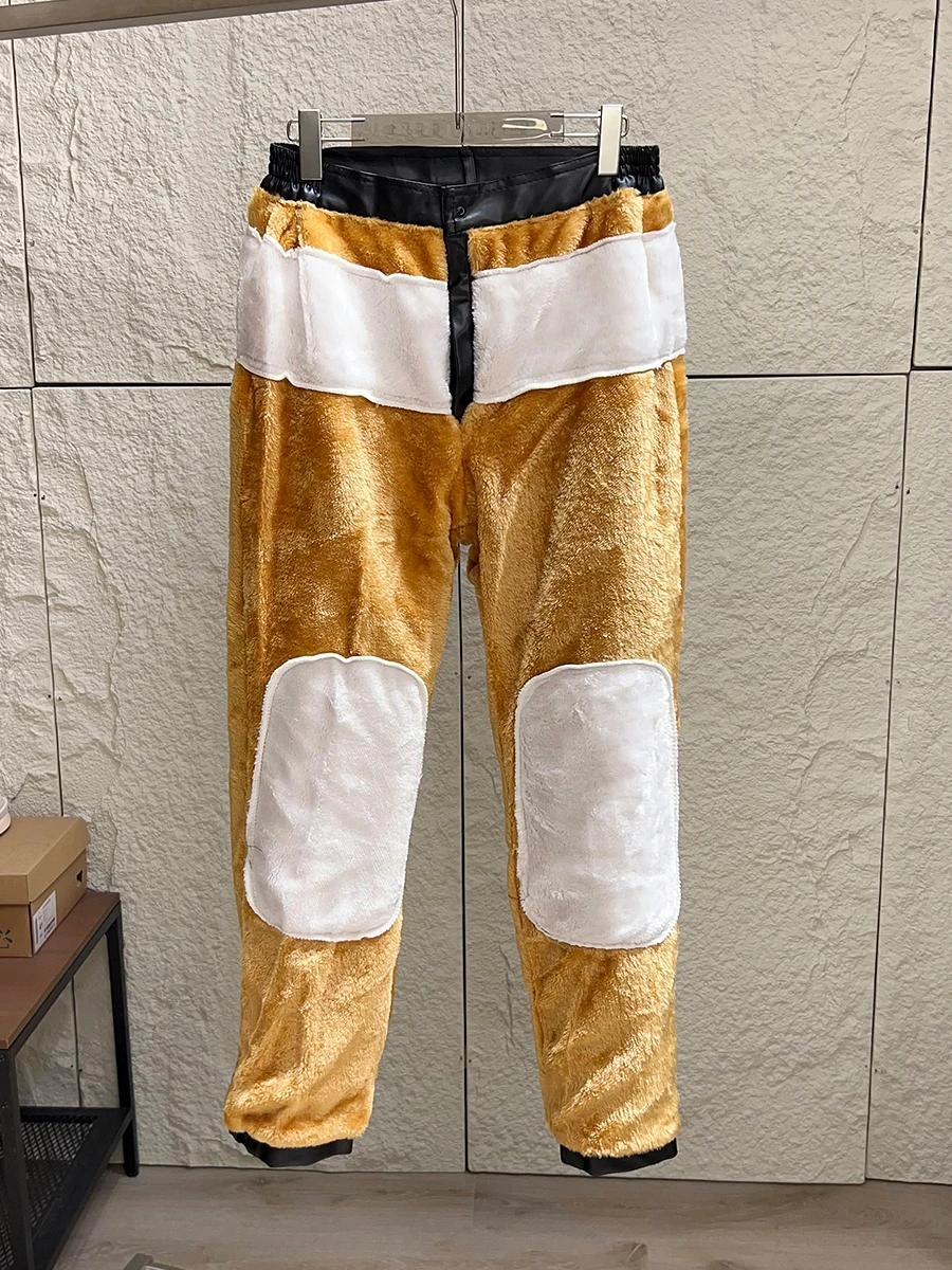 Thickened Fleece Winter Men's Motorcycle PU Leather Pants Straight Leg Casual Cotton Trousers Windproof Warm Trendy