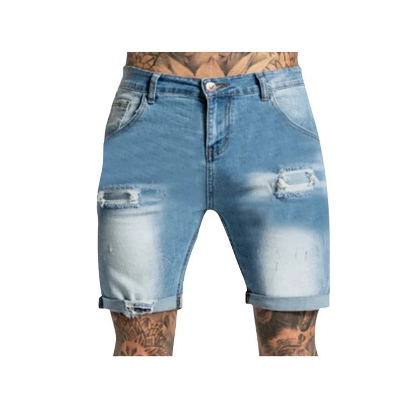 Stretch Denim Shorts Men\'s Summer Thin Loose Korean Style Trendy Jodhpurs Ripped Casual Trendy Pants