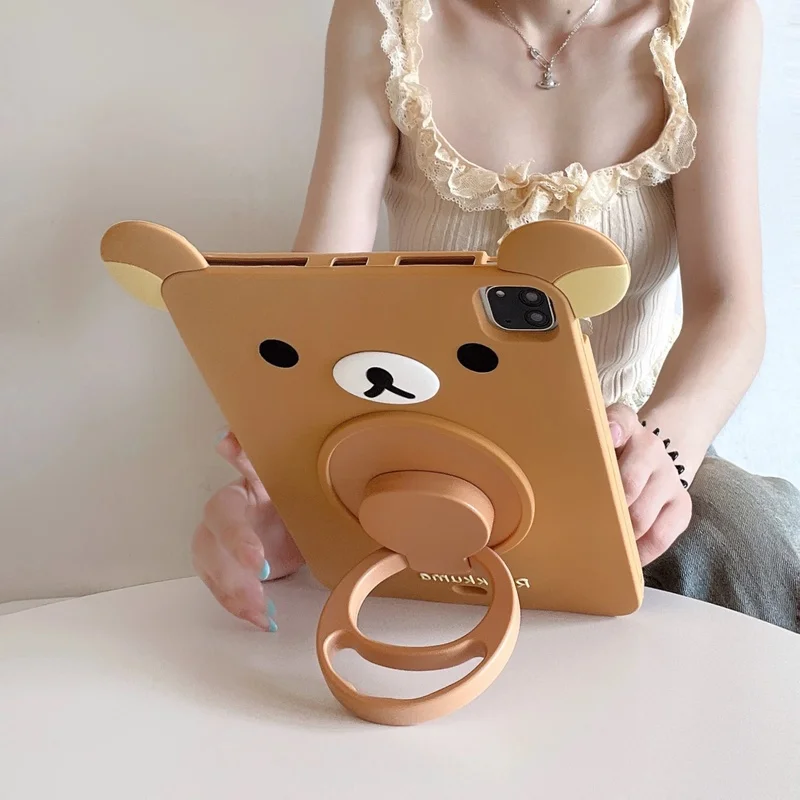3D Cartoon Cute Bear Silicone Tablet Case For IPad 9 8 7th Generation Air Mini 3 4 5 6 10.9 Pro 11 A16 12.9 13 inch Tablet Case