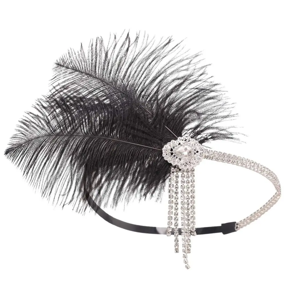 1920s Feather Hairband Headpiece Costume Props Rhinestone Costume Accessories Cocktail Party Women Headpiece