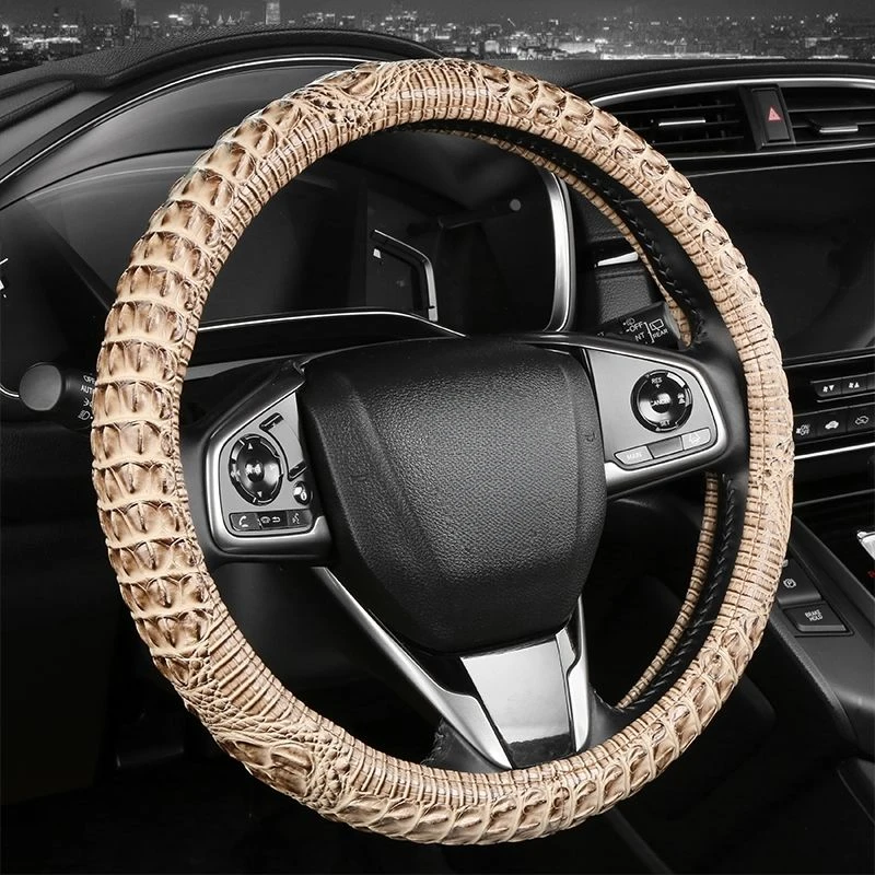 Universal Crocodile Grain Leather Car Steering Wheel Cover O or D Type Four Seasons Comfortable Handle Case Interior Accessories - Image 3
