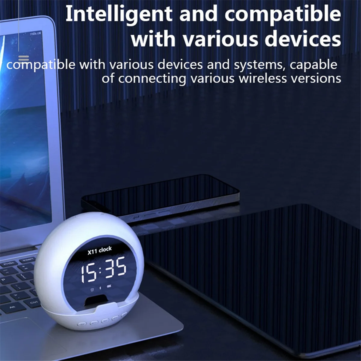 X11 Clock Bluetooth Speaker LED Digital Display Alarm Clock TWS Stereo Bass Desktop Portable - White