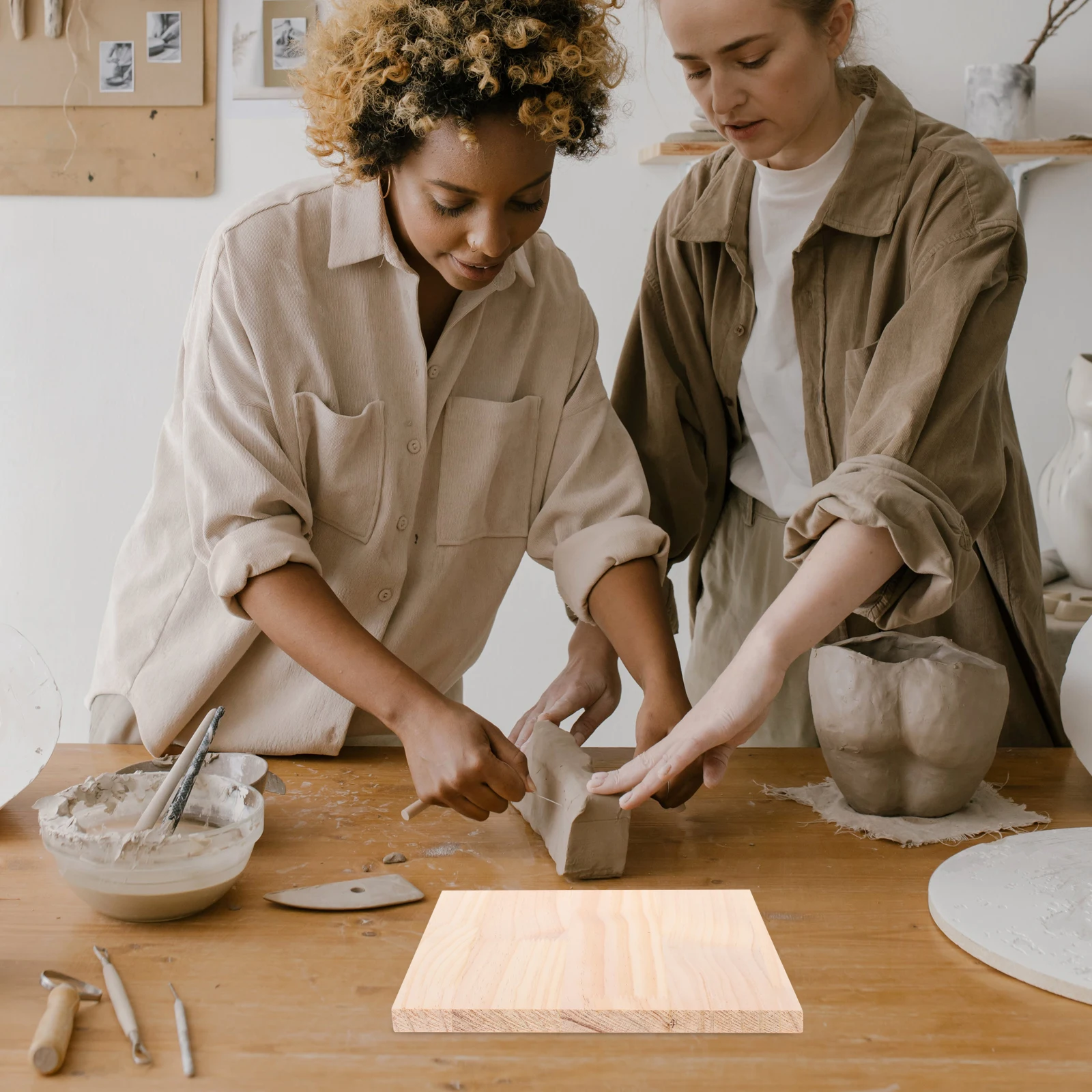 

Solid Wood Board Sculpture Base Cutting Board Pottery Clay Craft Table Pad For Sculpting Handmaking Tools