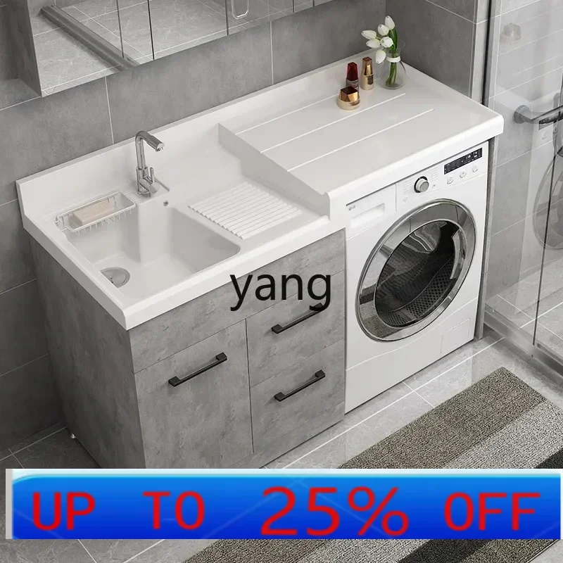LH  Multi-Layer Solid Wood Washing Machine All-in-One Cabinet Wash Wardrobe Quartz Stone with Washboard Laundry Tub