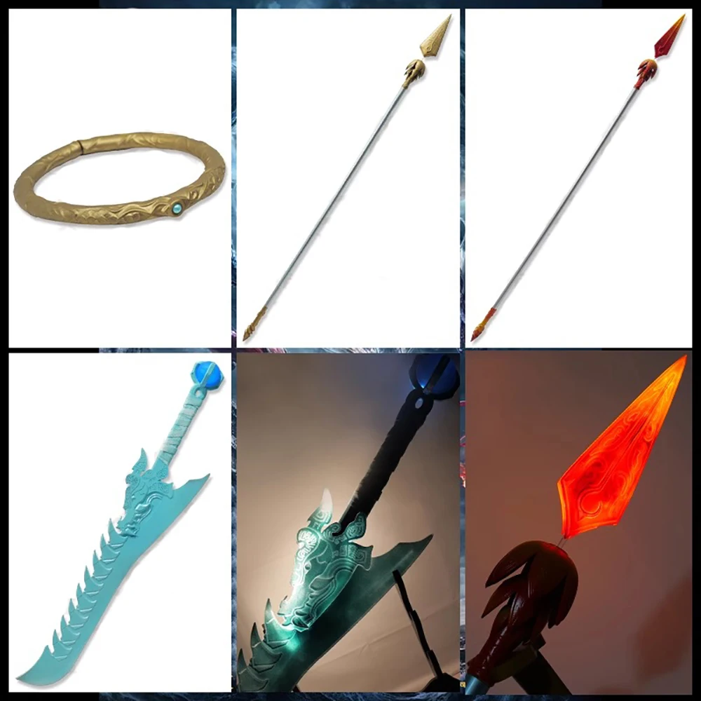 

Nezha Fire-Tipped Spear Weapon, QianKun Ring and AoGuang Swrod Lightning Nezha 2 Weapon Set Cosplay Costume Props