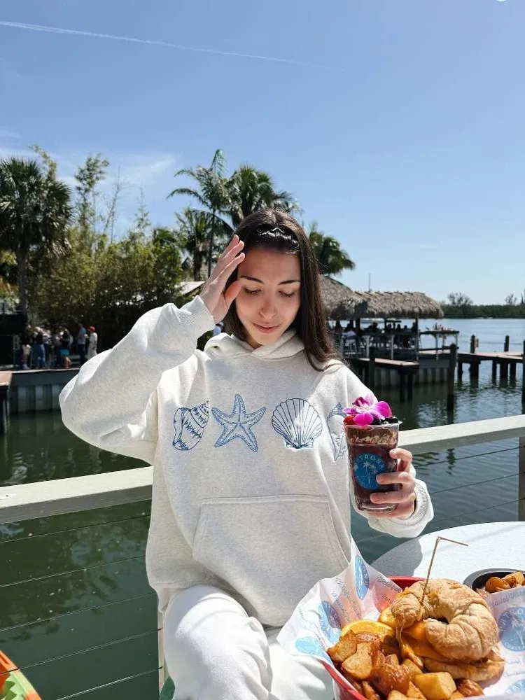 

Женская худи свободного кроя в стиле ретро с вышивкой в виде звезд, американский пляжный стиль, из хлопка, с длинными рукавами, для отдыха