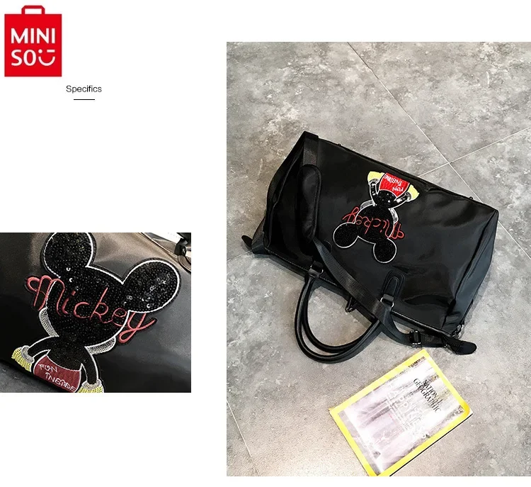 MINISO Disney-Bolsa de equipaje portátil con lentejuelas para estudiantes, bolso de gran capacidad para deportes, Fitness, Yoga