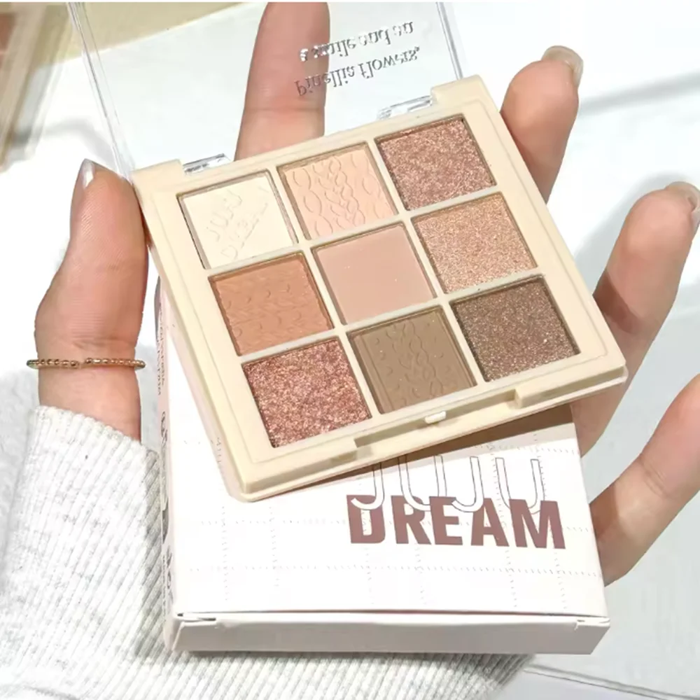 9-Color Neutral Beige Eyeshadow Palette - Matte & Shimmer Warm Tone Eye Makeup Palette with Embossed Texture, Long-Lasting Pigme