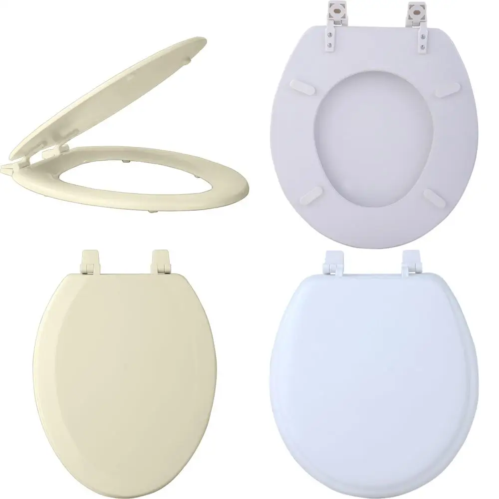 

Удлиненное деревянное сиденье для унитаза с регулируемыми петлями, нескользящей ручкой и прочной овальной формы.