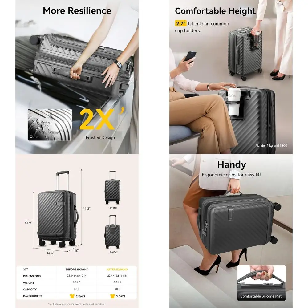 

Front Pocket Expandable Hard Shell Suitcase with Cup Holder, KVF PC Luggage Set in Rose Gold (20/Tote, 2-Piece)