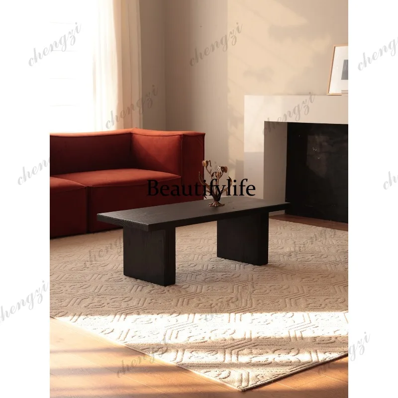 A73 retro solid wood carbonized wood coffee table small apartment living room wabi sabi rectangular tea house tatami