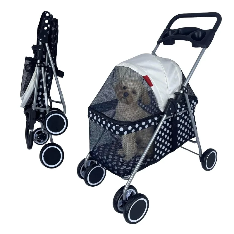 

4 Wheels Posh Foldable Pet Stroller for Medium Small Dogs/Cats, Easy Fold, Waterproof Portable Cat Stroller for Travel Shopping