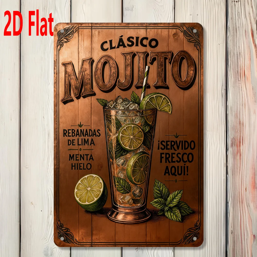 2D Flat, 1pc Mojito Cocktail Sign for Mojito Bars Cube Decorated Cocktail Plaque with Mojito Display Perfect for Room Decor