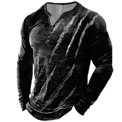 Cotton Long Sleeve T-Shirt Vintage Paw Print Man Spring Imitation Hip Hop Tops Autumn T Shirt Men Large Size European Style 5XL