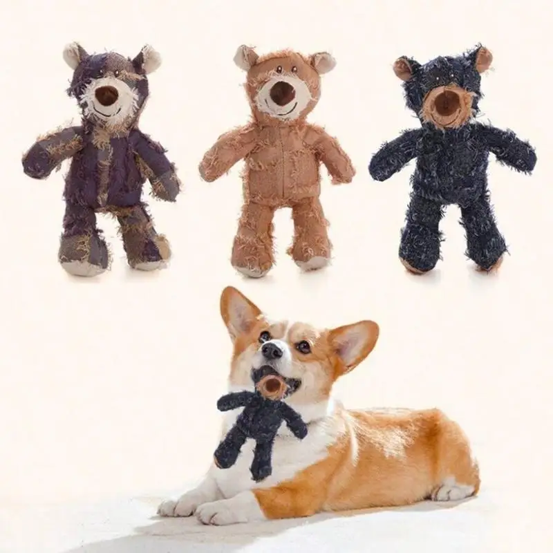 Brinquedos bonitos do cão de pelúcia emenda urso de pelúcia brinquedo interativo brinquedos do cão resistente rangido mastigar brinquedo para cães pequenos treinamento animais de estimação suprimentos