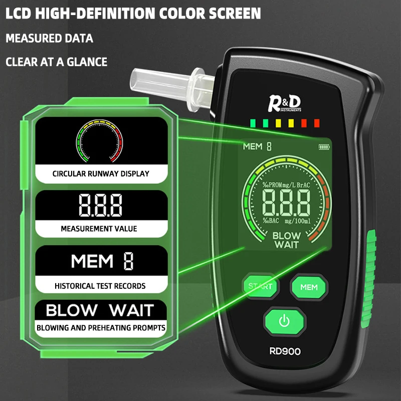 Image of 2026 Neu】RD900 Alkoholtester Tragbarer Atemalkoholmesser LCD-Farbdisplay Hochpräziser Sensor 320mAh Typ-C für Privatkunden und Fahrer