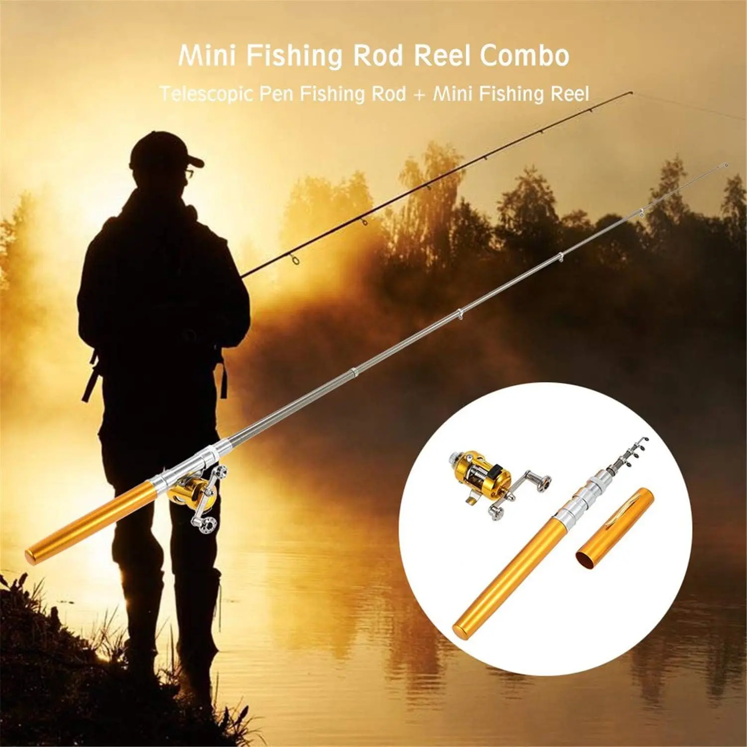 Pen Fishing Pole and Reel Combo,Pocket Size Mini Collapsible Pen Fishing Rod, Ultralight Telescopic, for River, Lake, Reservoir